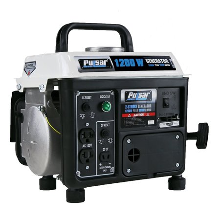 PULSAR Portable Generator, Gasoline, 900 W Rated, 1,200 W Surge, Recoil Start, 120V AC/12V DC PG1202SA